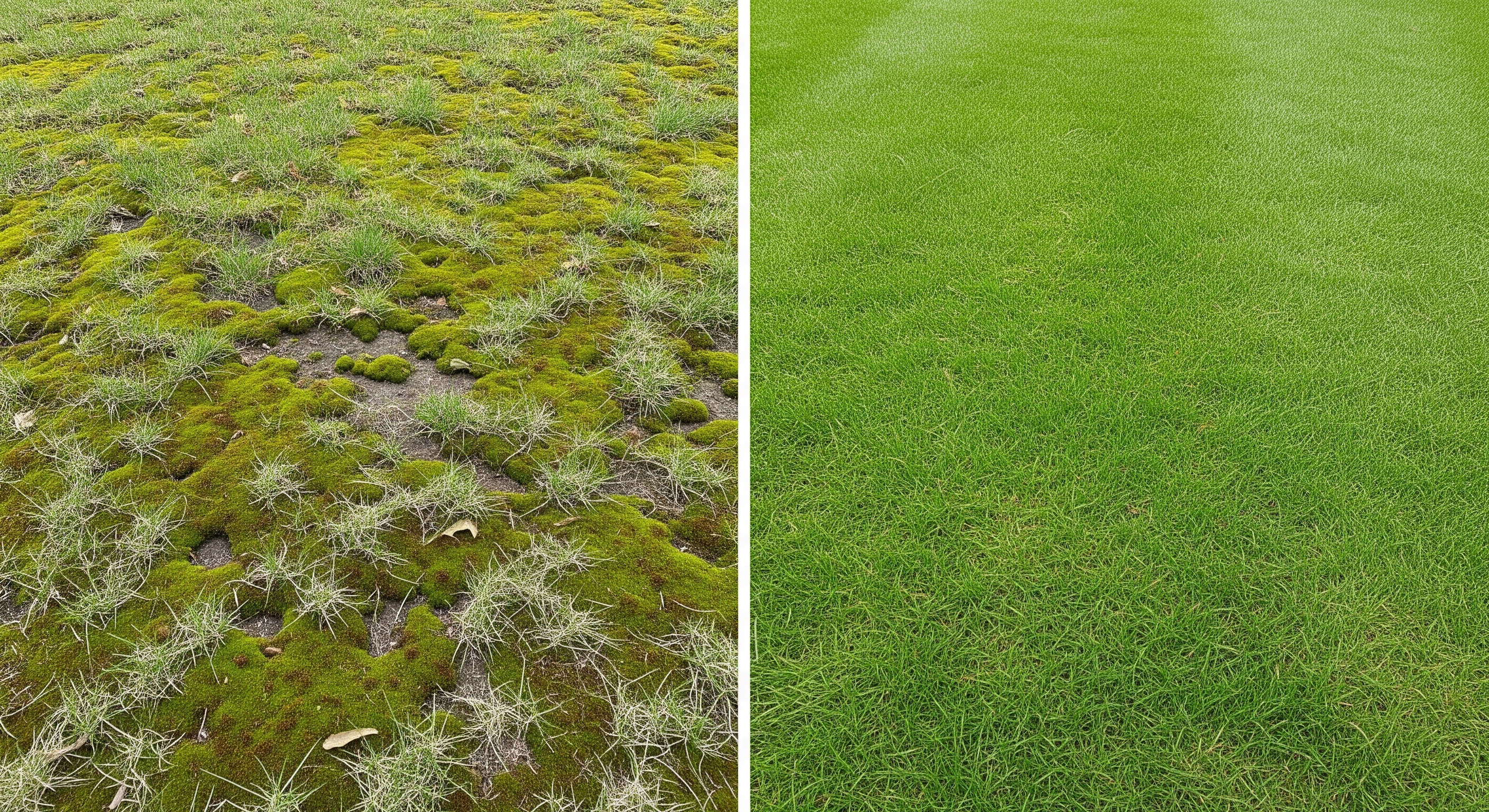 Pelouse envahie par la mousse verte