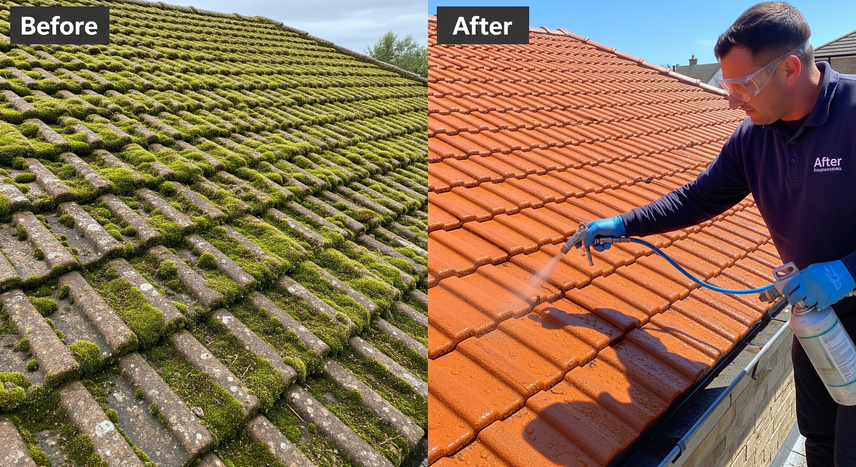 Toiture avant et après un nettoyage professionnel