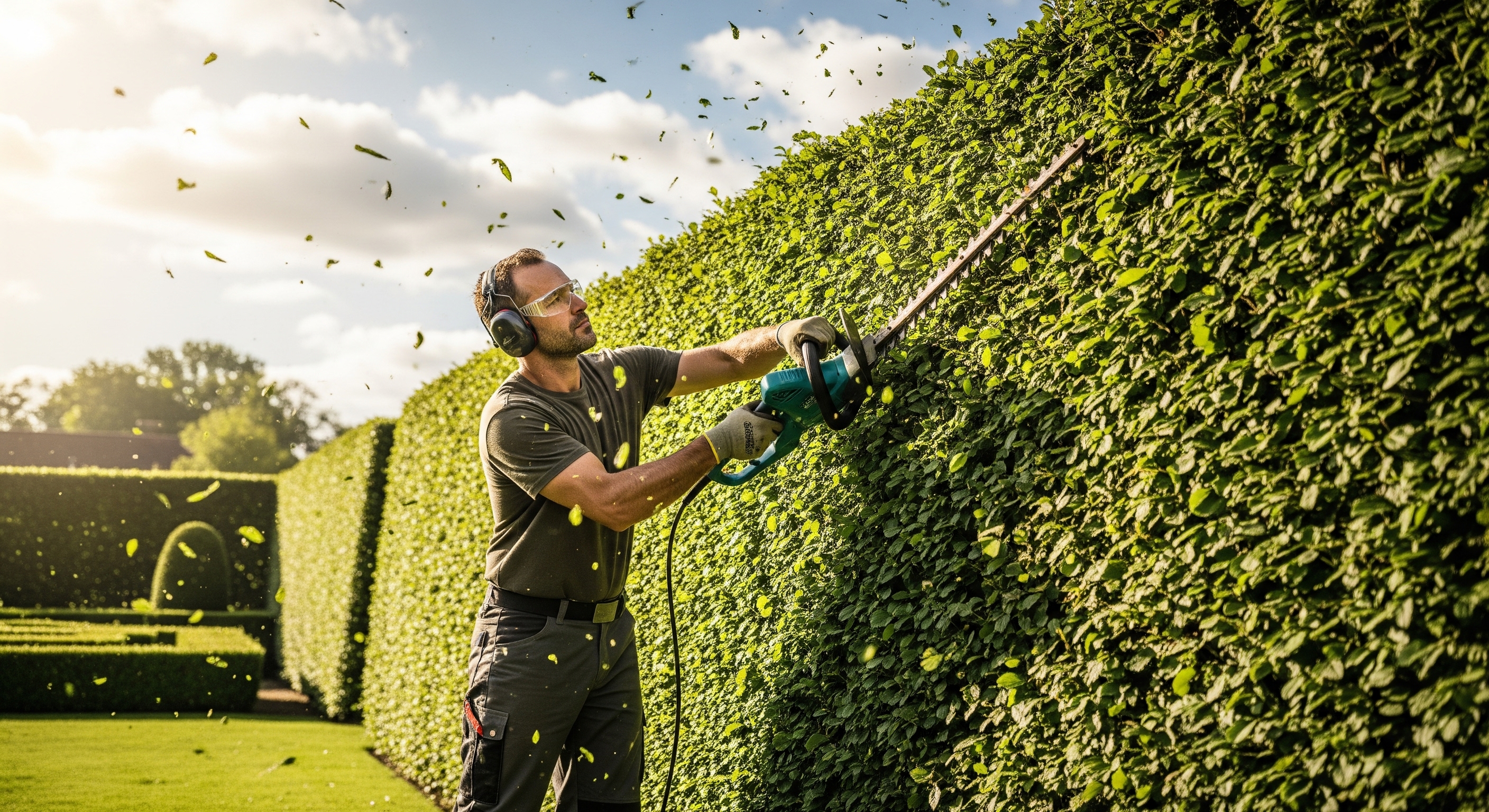 Taille de haie professionnelle au taille-haie électrique